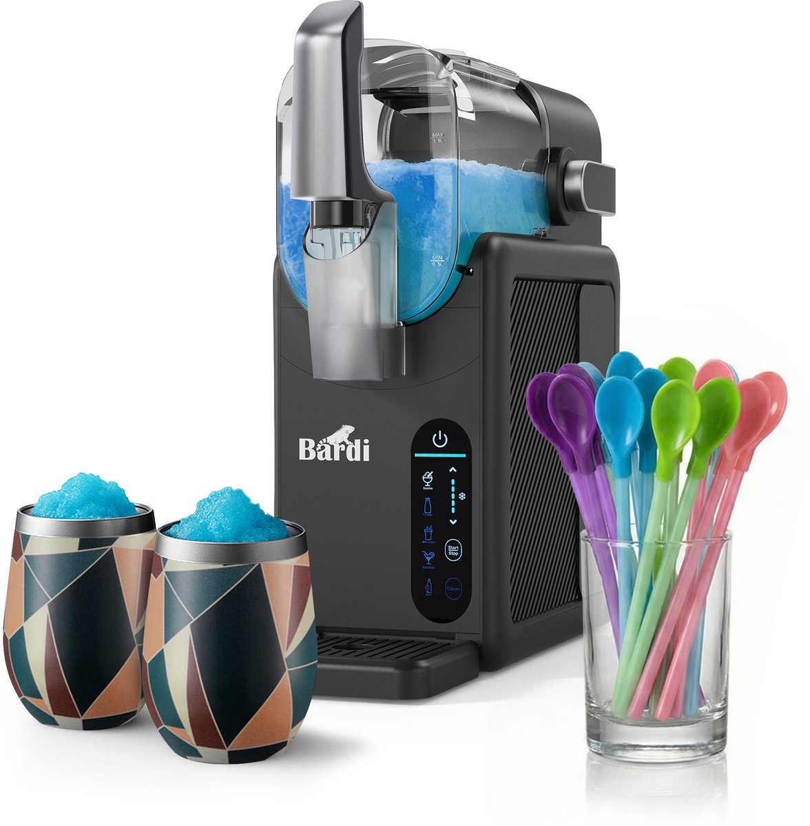 Bardi Slush Hero slushmachine – Grijs – met set cups Abstract Colours