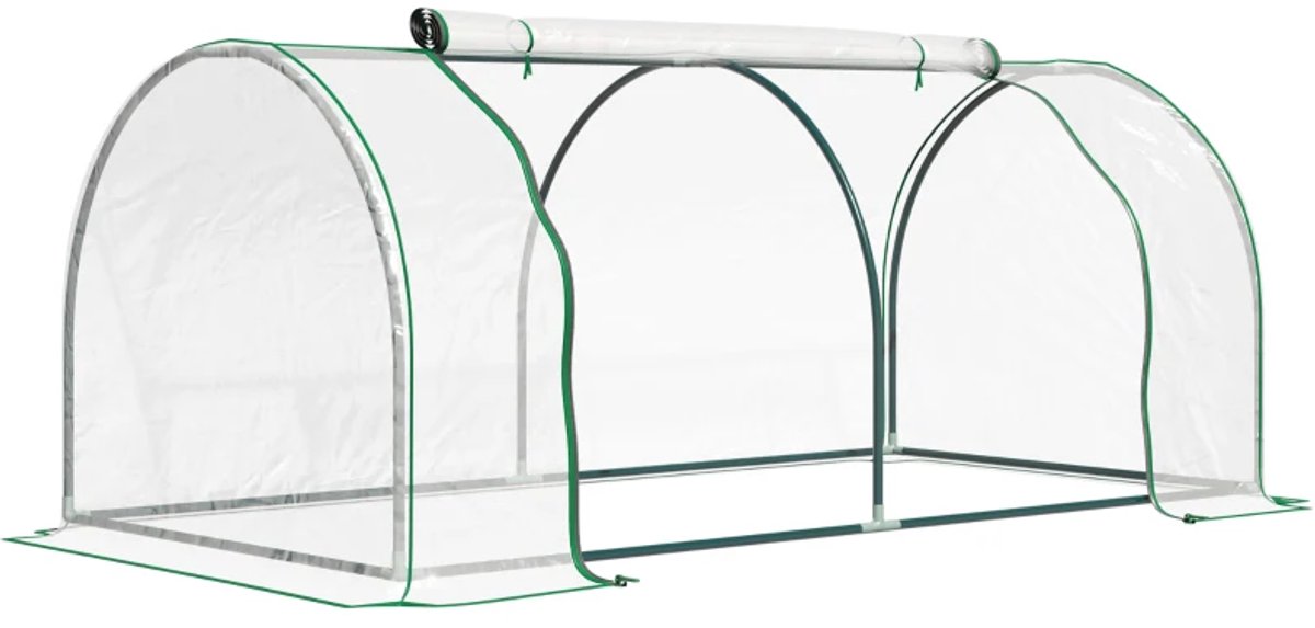 Foliekas - Broeikas met Folie - Tunnelkas met Deur - Kas - Koude Bak - Kweektunnel - Kweekkas - Kastunnel - Groentekas - Plantenhuis - Plantenteelt - Plant- en Oppotruimte - 200 x 100 x 80 cm - Stalen Frame - Groen