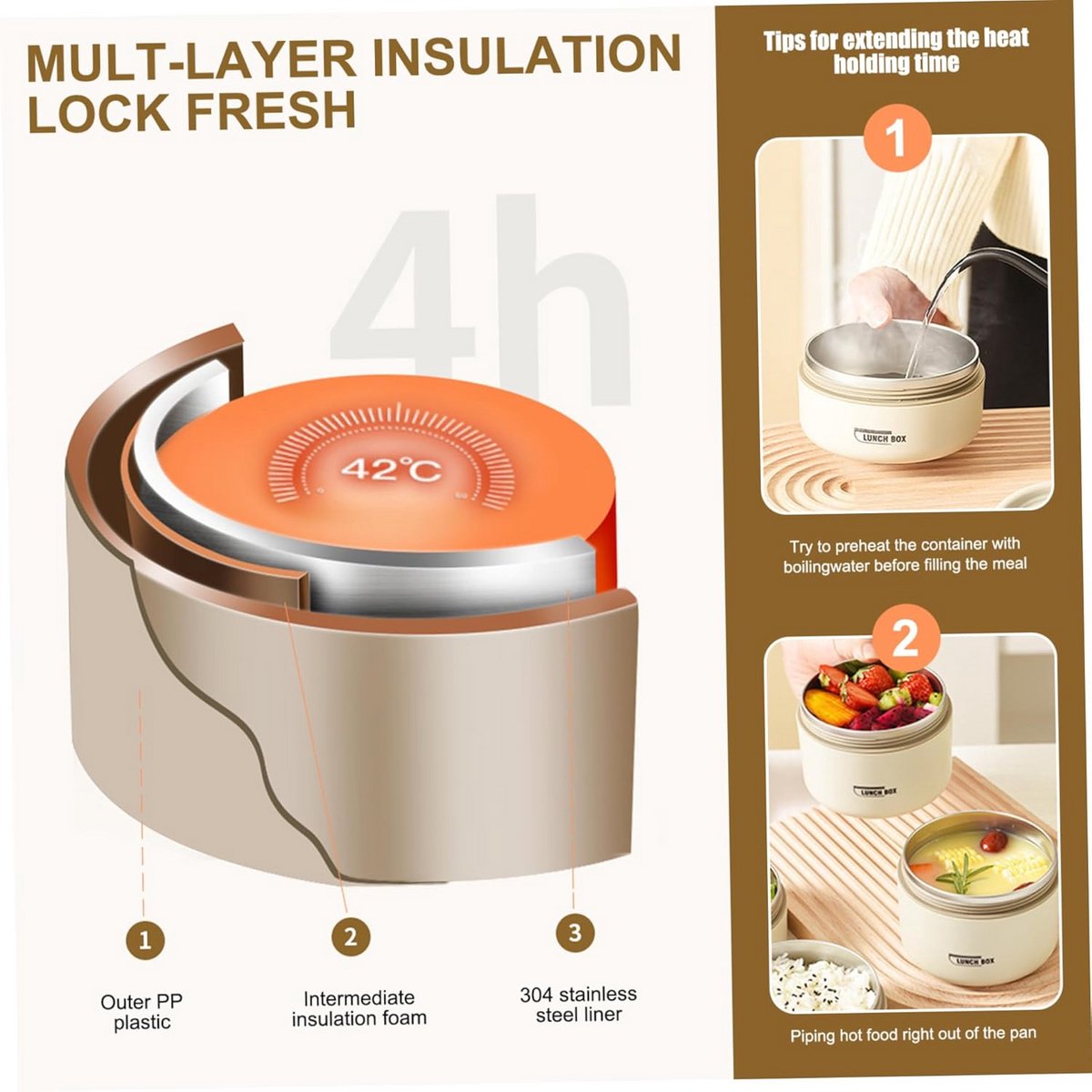 Geïsoleerde Lunchtrommel 600ml RVS – Lekvrij en Warmhoudend voor School en Werk — cadeau in Cadeau-ideeën - foto 3