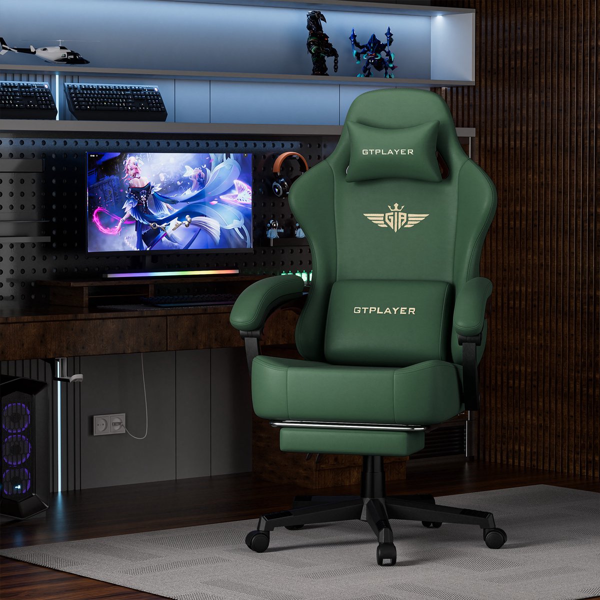 GTPLAYER Gamingstoel met 160° Verstelbare Rug - Groen - afbeelding 3