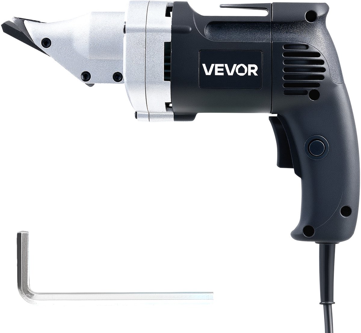 VEVOR Elektrische Plaatschaar, 4,0a Snoermetaalschaar met 360° Draaibare Kop, Variabele Snelheid, Continu Knippen, Zuivere Snede voor 1,22 mm Gegalvaniseerd Staal, 1 mm Roestvrij Staal