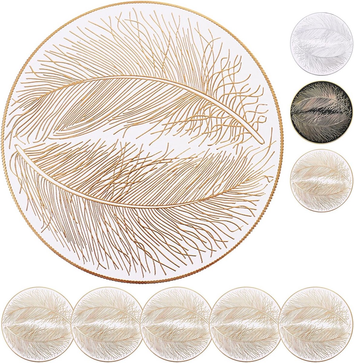 Set van 6 Ronde PVC Placemats - Uitgesneden Bladpatroon - Hittebestendig & Antislip