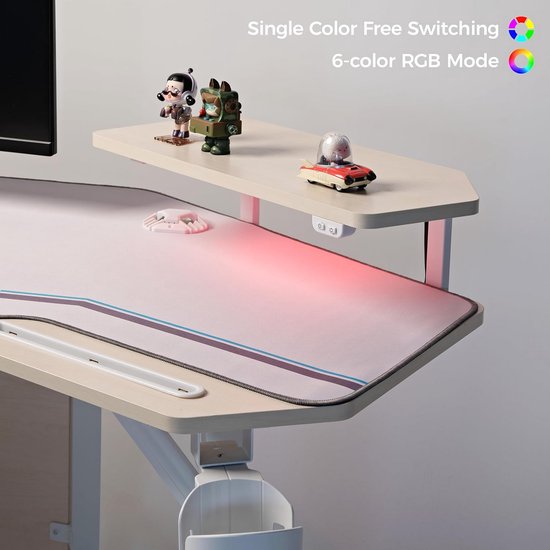 Grote Gamingtafel met LED, Vleugelvormig Bureau met Monitorsteunen en Uitschuifbaar Toetsenbordblad van Merkloos — afbeelding 3
