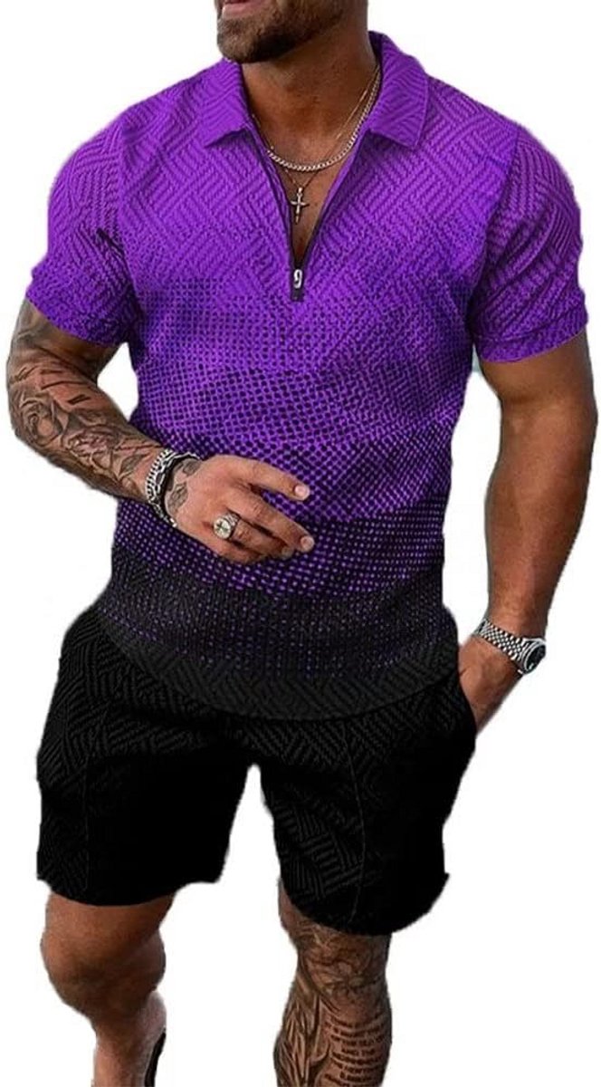 2-Delige Herenset: Trendy Zomer Outfit met Poloshirt en Short