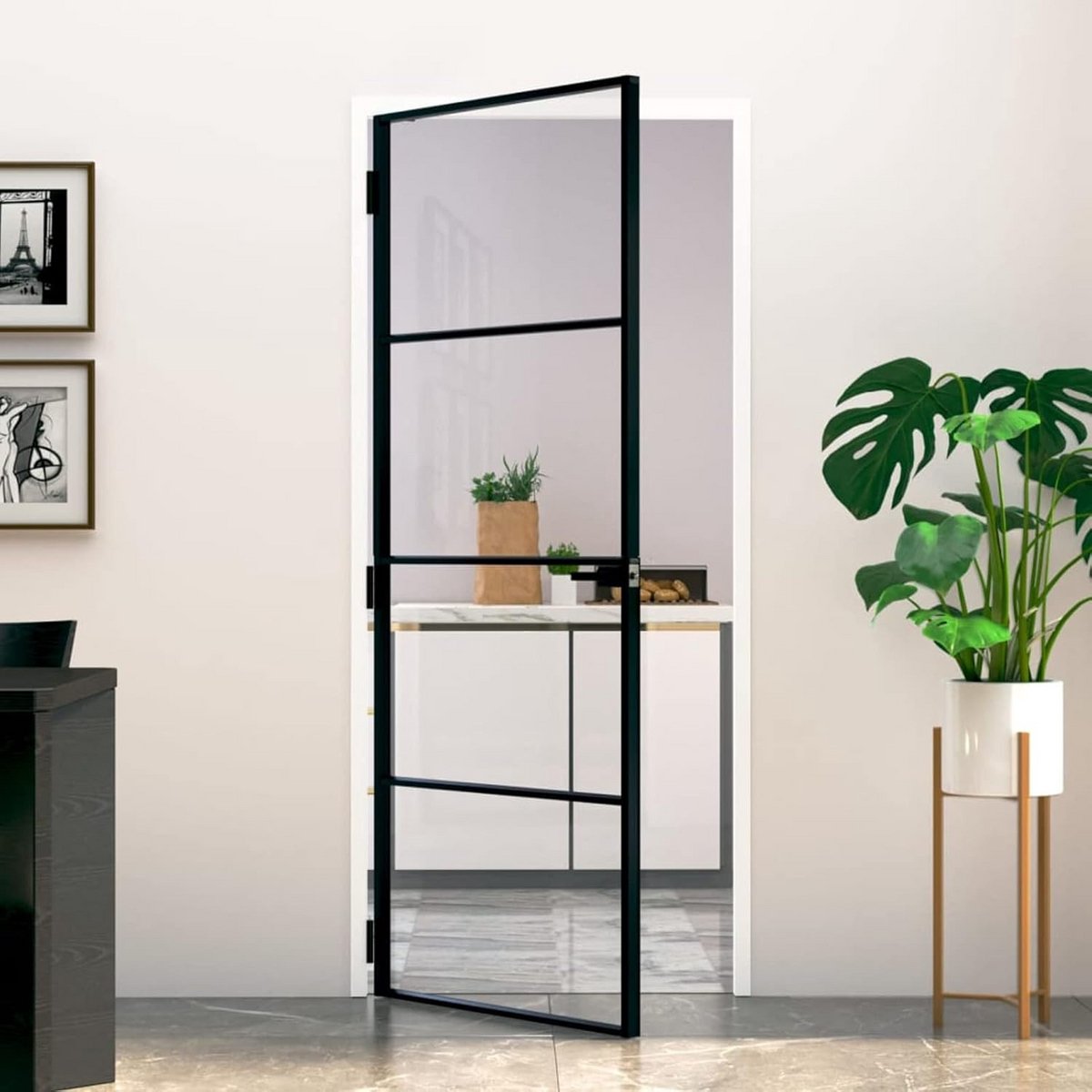 Zwarte Binnendeur Glas 83x201.5cm met Aluminium Frame - Modern en Licht