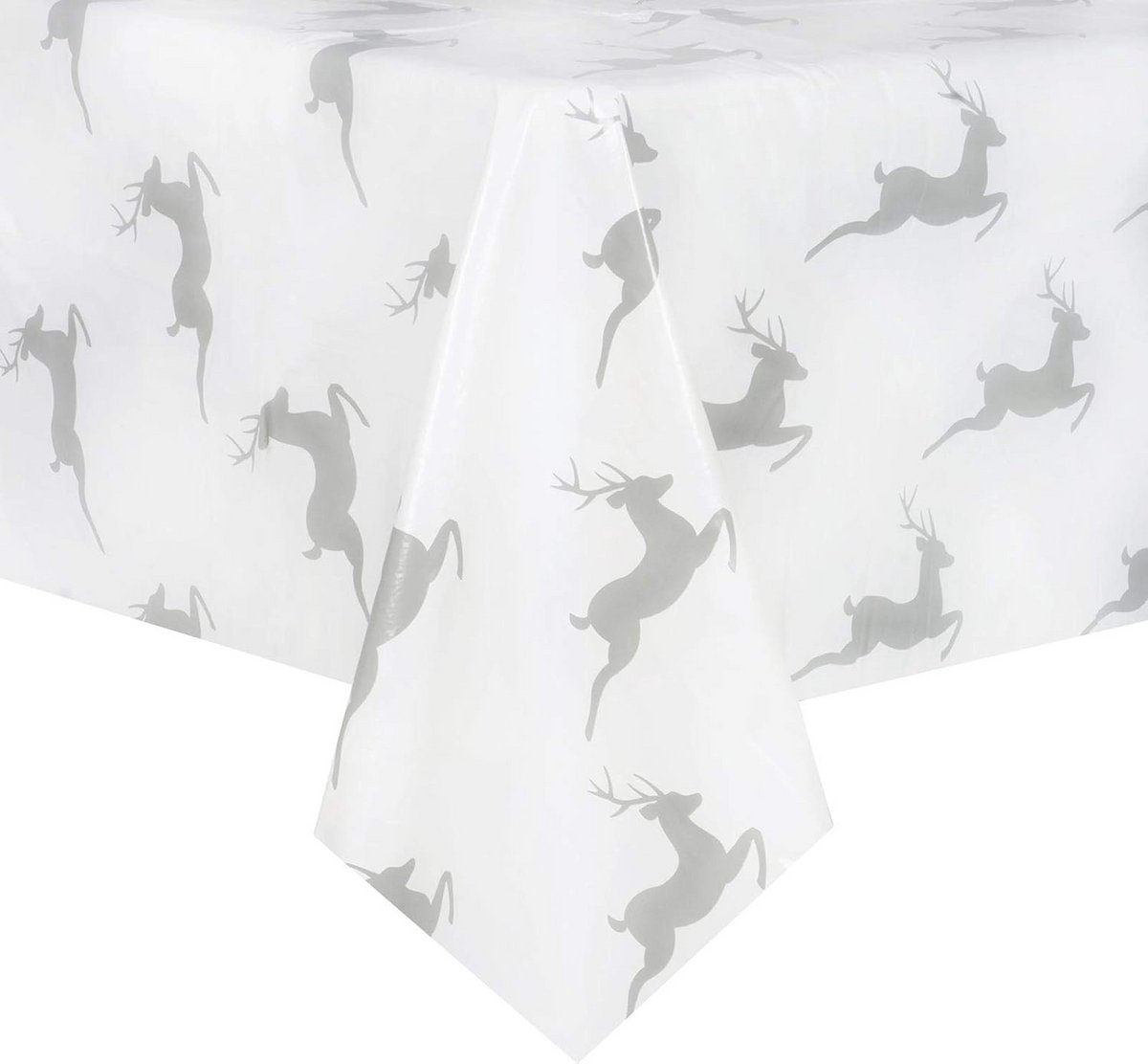 PVC Tafelkleed Kerst Grijs Wit met Rendieren - Afwasbaar Tafelbeschermer 140x240 cm
