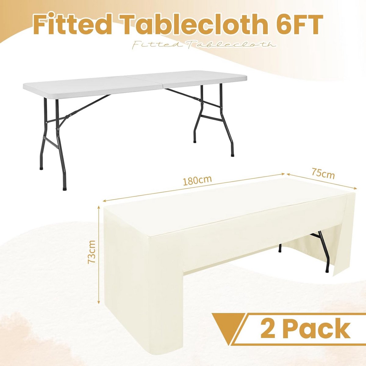 2 Stuks Ivoor Tafelkleed voor Klaptafel 180x75cm - Wasbaar Polyester