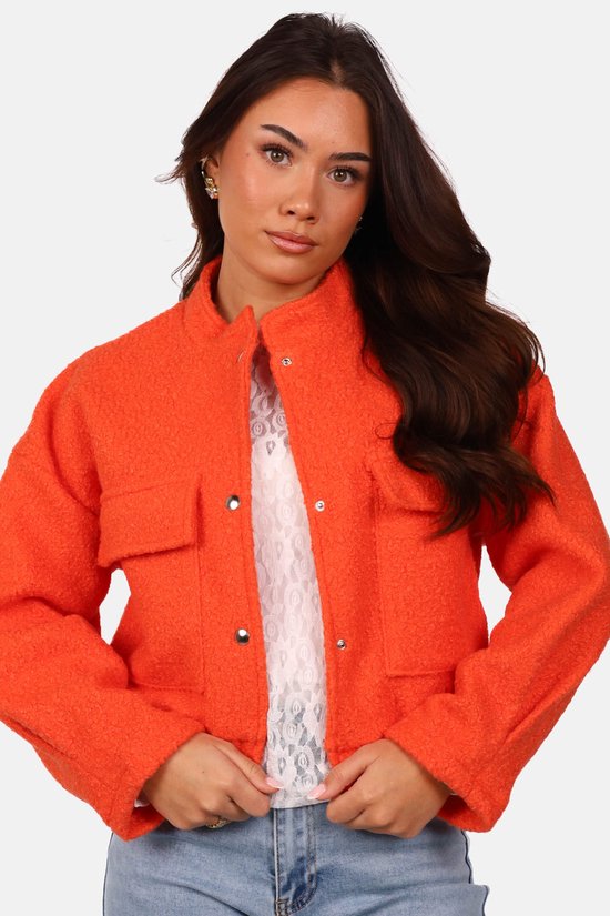Getdrezzed Jasje - Maat: S/M - Teddy bomberjack met drukknoopsluiting oranje - Koningsdag