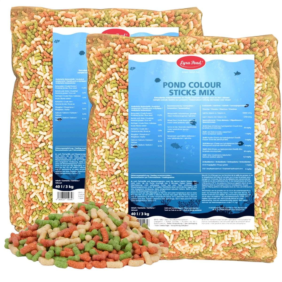 2 x 40 liter (6 kg) Lyra Pond® Pond Colour Sticks Koi Mix visvoer vijvervoer