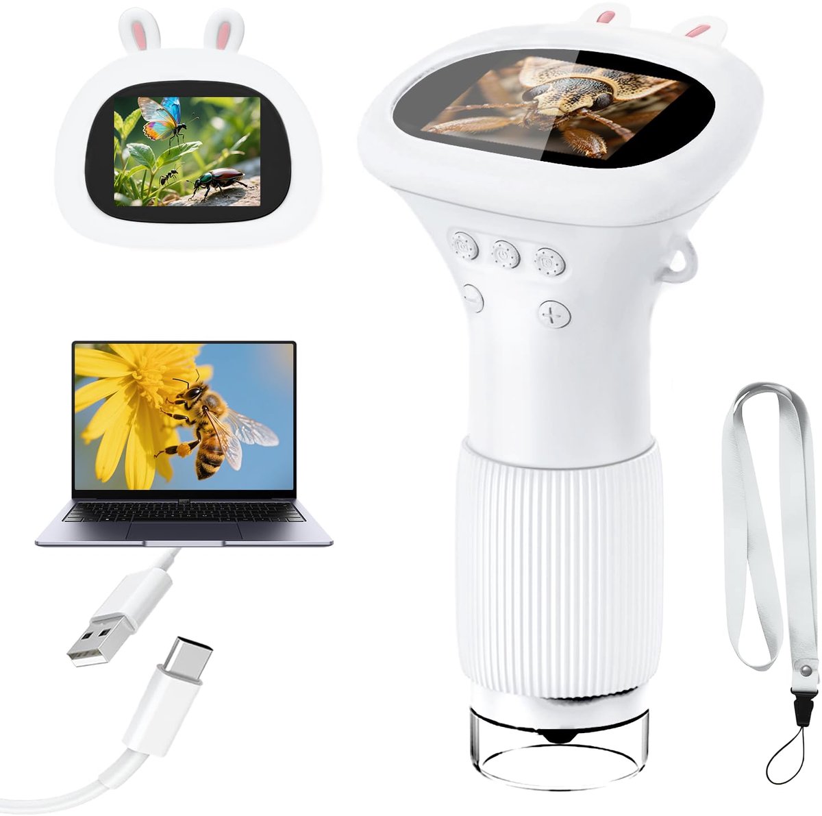 1000x Handmicroscoop voor Kinderen – 2" IPS Scherm Digitale Microscoop met 8 LED-verlichting – 600mAh Accu, Foto/Video Functie – STEM Speelgoed Cadeau voor Jongens & Meisjes (Leeftijd 3-12)