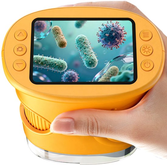 Foto: 1000x handmicroscoop voor kinderen 2 ips scherm digitale microscoop met 8 led verlichting 600mah accu foto video functie stem speelgoed cadeau voor jongens meisjes leeftijd 3 12 