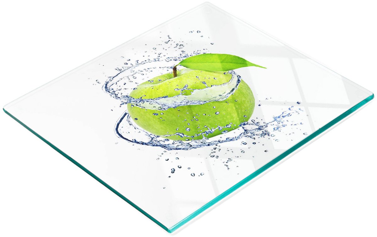 Decoratieve glazen snij- en serveerplank, appelgroen, 60x52 cm