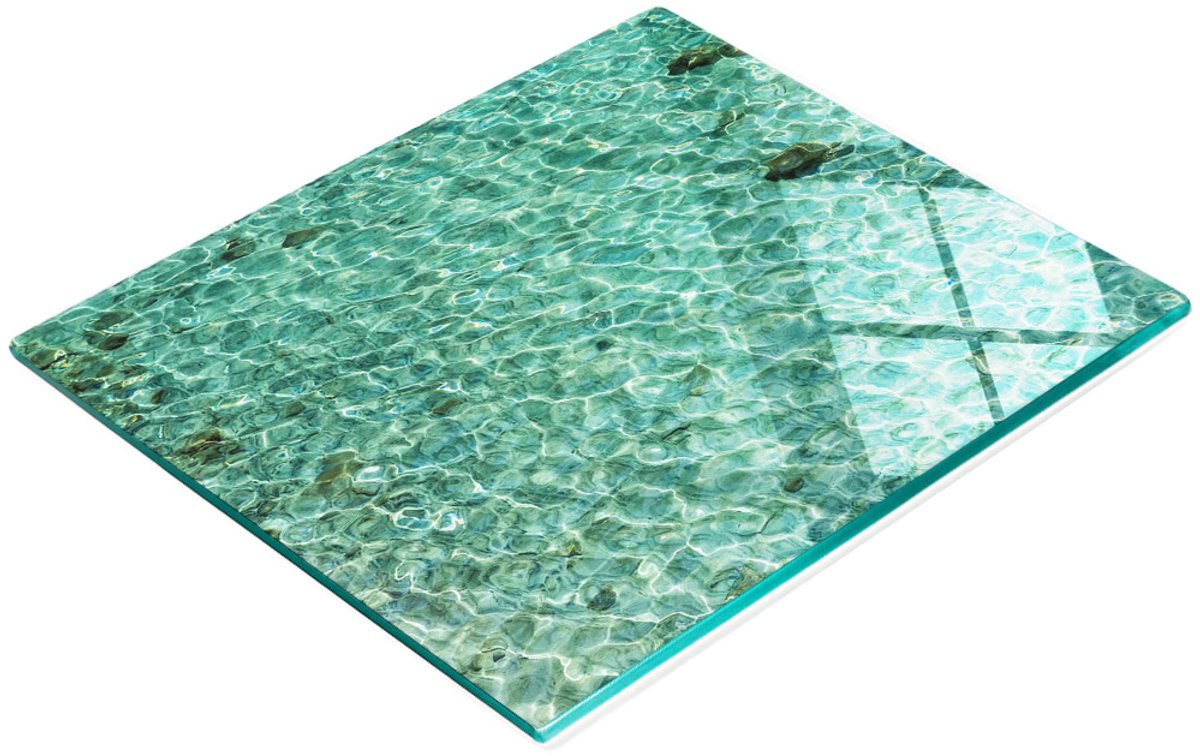 Stijlvol en duurzaam glazen bord met bedrukt transparant water, 60x52 cm