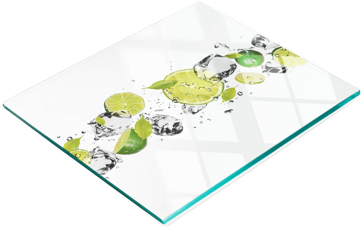 Duurzame en stijlvolle glazen snijplank met kalk- en waterpatroon, 60x52 cm
