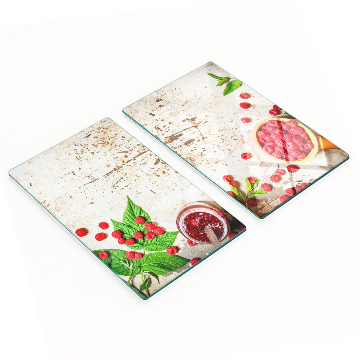 Decoratieve glazen serveerplanken voor snacks en frambozenjam, 2x30x52 cm