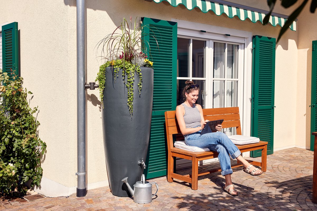 Garantia 2in1 waterreservoir 300 liter grafietgrijs incl. plantschaal