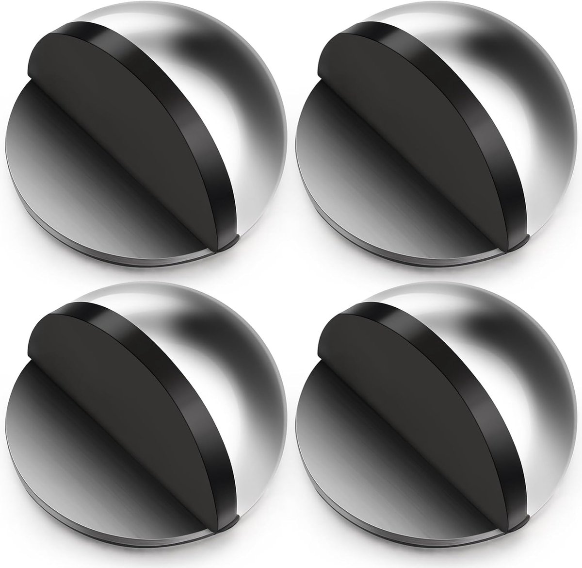 Deurstoppers - 4-pack - Zelfklevende vloerdeurstoppers - Ovale roestvrijstalen deurstoppers - Verticale halvemaanvormige muurstoppers - Gepolijste deurstoppers - Met lijm, geschikt voor harde vloeren en glazen deuren, zilverkleurig