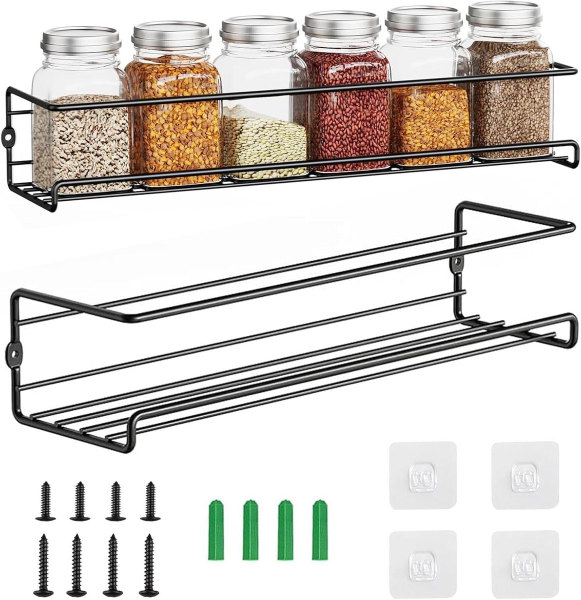 Wand Kruidenrek - Opbergrek Keuken - Keuken Organiseren - Zonder Boren - 29 x 6.5 cm - Zwart