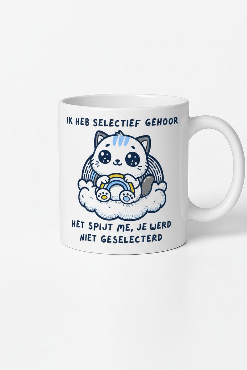 Selectief Gehoor Mok - Grappige Koffiemok met Kat Design