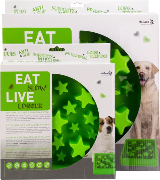 Eat Slow Live Longer Star Voerbak S – Ø 20.5 cm - Anti-schrok voerbak – Slow feeder voor honden – Anti-slip – Geschikt voor de kleinere hond - Groen