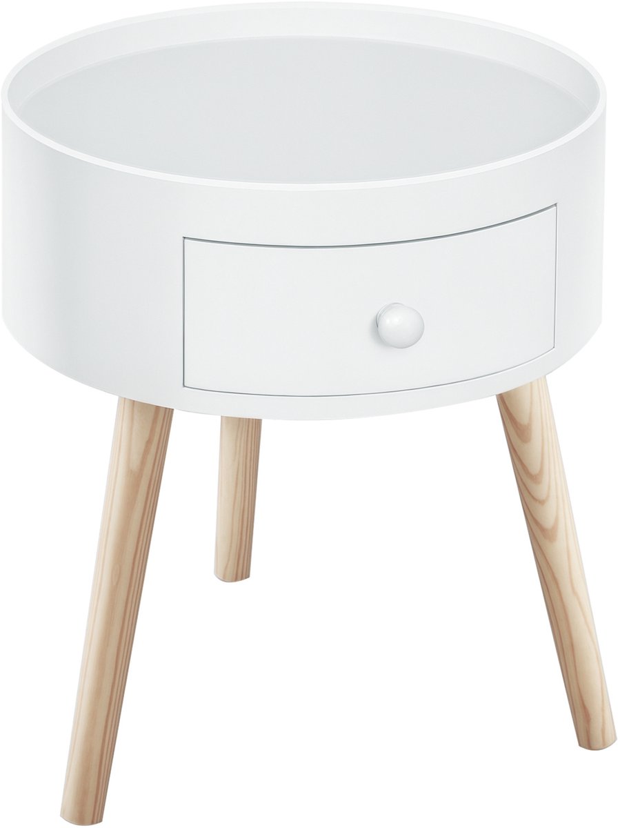 Scandinavische Salontafel Rond – Met Lade en Beschermrand, Wit Hout, 38x45 cm