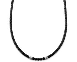 Tenvis | 5 mm Zilverkleurige Onyx Leren Ketting