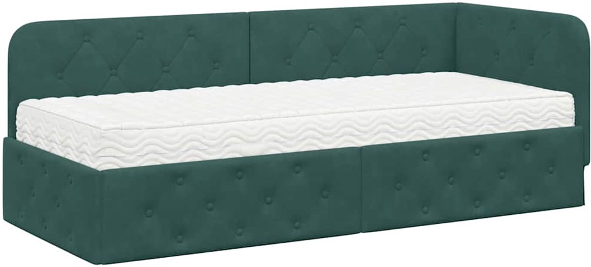 vidaXL - Hoek - Bed - Frame - Donkergroen - 80 - x - 200 - cm - Fluweel
