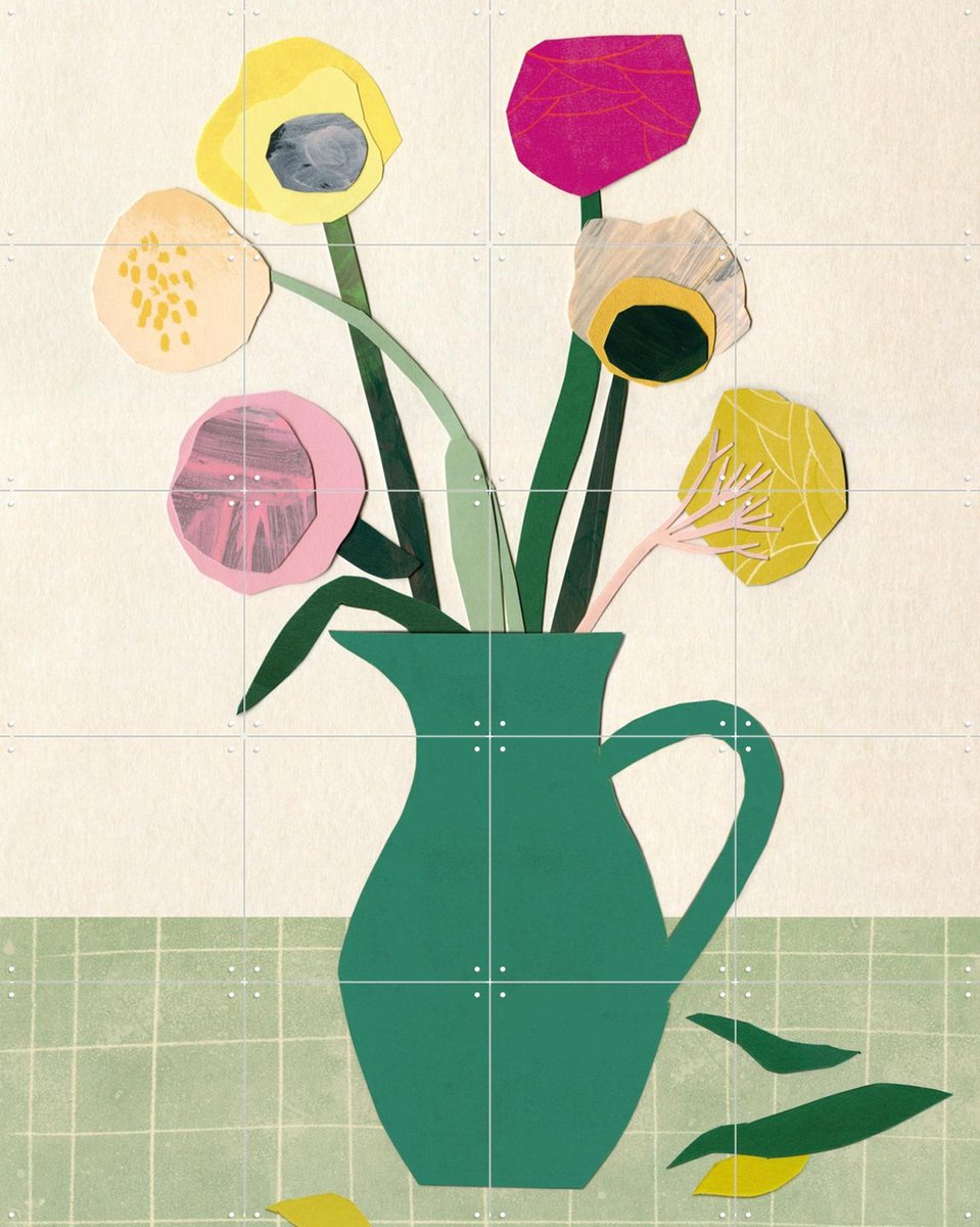 IXXI Flowers 1, Signorinah - 80 x 100 cm - Gratis ophangtool - Grote wanddecoratie en posters - Collage, Kleurrijk, Illustraties, Speels, Woonkamer