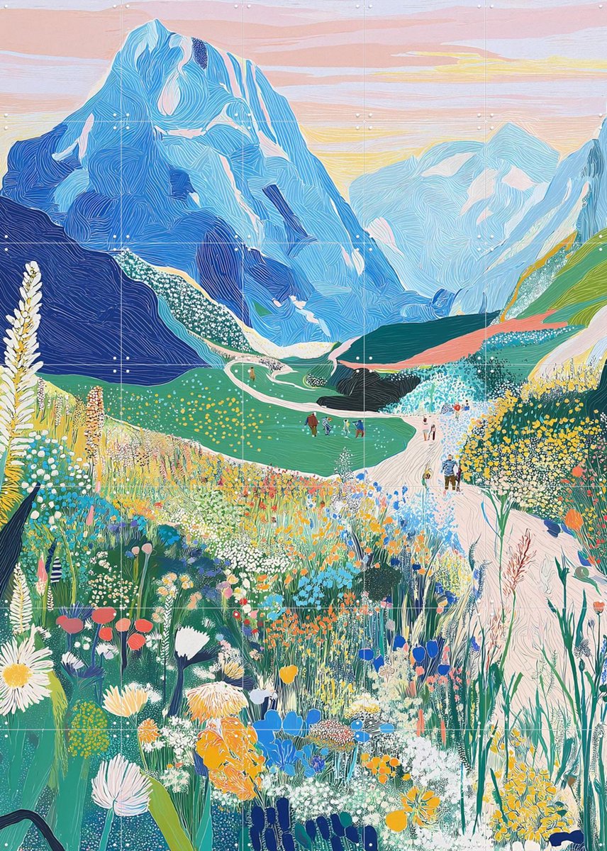 IXXI Alpine Bloom, Artclaud - 100 x 140 cm - Gratis ophangtool - Grote wanddecoratie en posters - Kleurrijk, Illustraties, Woonkamer, Natuur