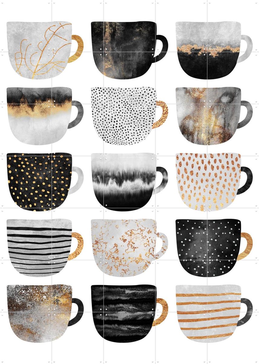 IXXI Pretty Coffee Cups, Elisabeth Fredriksson & Various - 100 x 140 cm - Gratis ophangtool - Grote wanddecoratie en posters - Illustraties