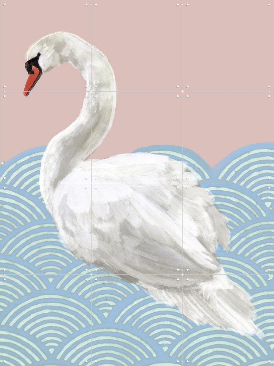 IXXI Swan, Esther Sepers - 60 x 80 cm - Gratis ophangtool - Grote wanddecoratie en posters - Digitale Kunst, Illustraties, Woonkamer, Slaapkamer