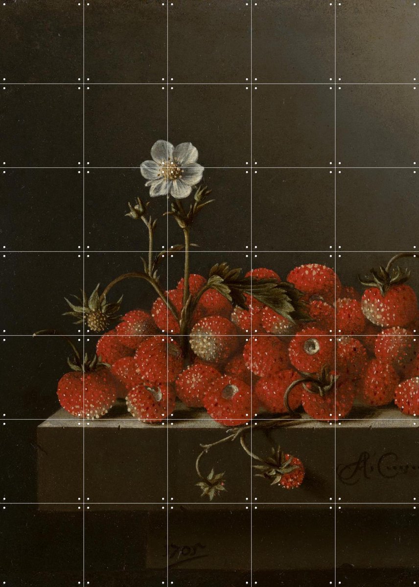 IXXI Stilleven met bosaardbeien, Adriaen Coorte & Mauritshuis - 100 x 140 cm - Gratis ophangtool - Grote wanddecoratie en posters - Klassiek
