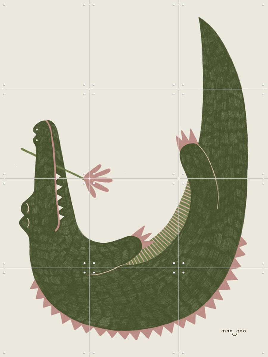 IXXI Lazy Crocodile, Maa-noo - 60 x 80 cm - Gratis ophangtool - Grote wanddecoratie en posters - Fantasierijk, Cartoonesk, Illustraties, Kinderkamer