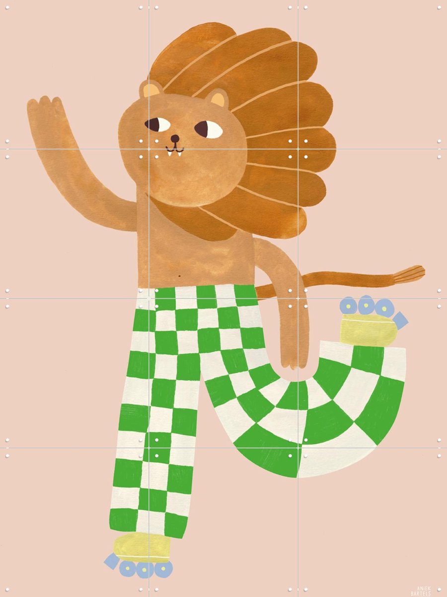 IXXI Skating Lion, Aniek Bartels - 60 x 80 cm - Gratis ophangtool - Grote wanddecoratie en posters - Kleurrijk, Illustraties, Cartoonesk, Grafisch