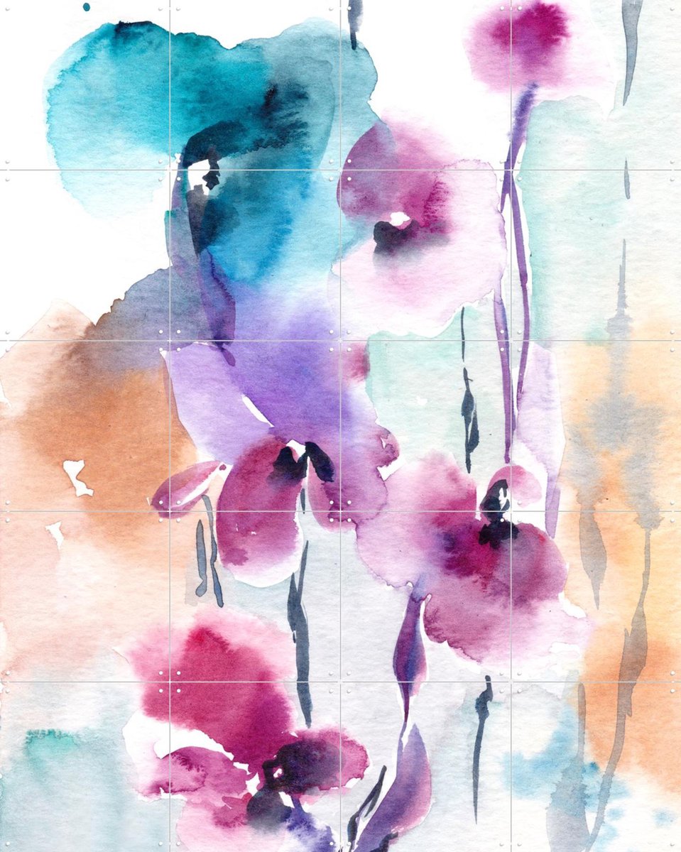 IXXI Flowers Purple and Blue, Canot Stop Painting - 80 x 100 cm - Gratis ophangtool - Grote wanddecoratie en posters - Aquarel, Kleurrijk, Abstract
