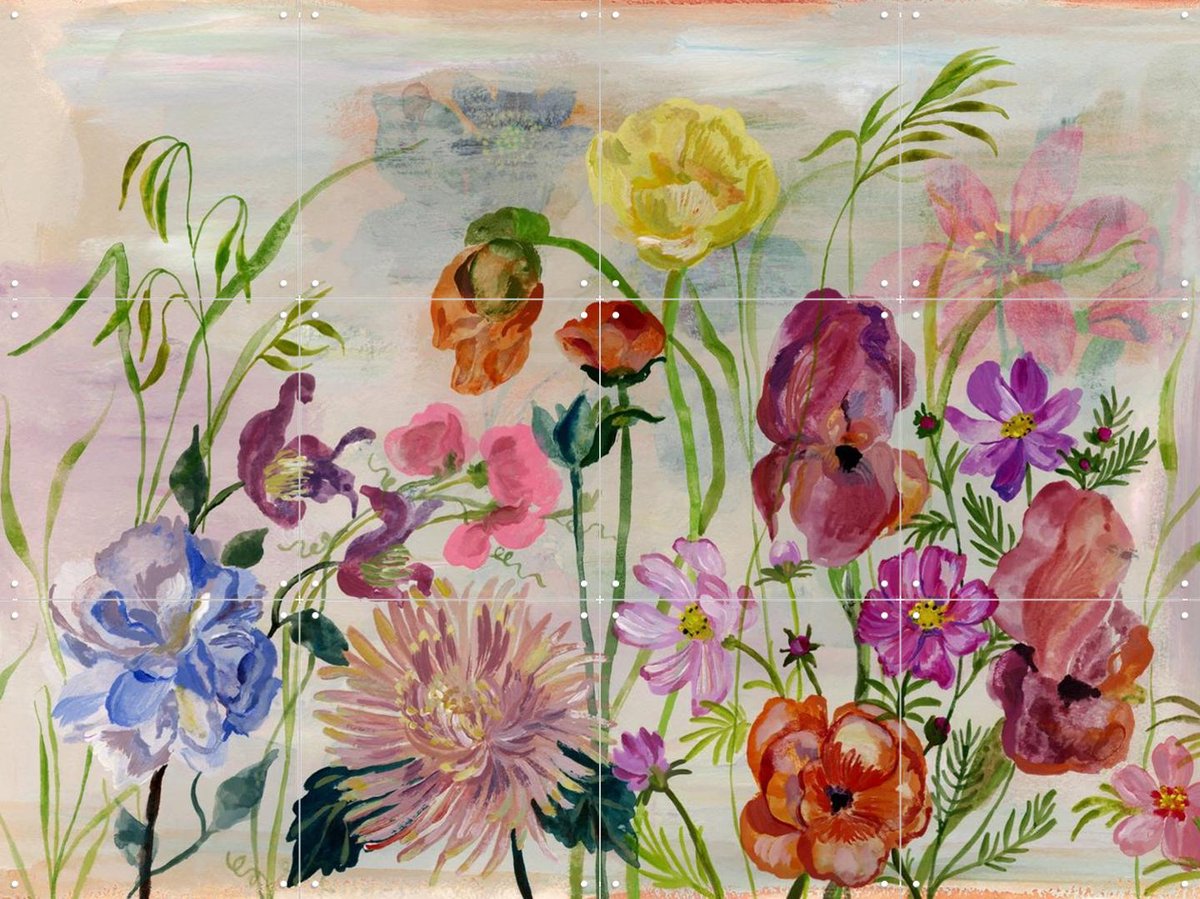 IXXI Flower Garden, Nathalie Lété - 80 x 60 cm - Gratis ophangtool - Grote wanddecoratie en posters - Illustraties, Fantasierijk, Speels, Aquarel