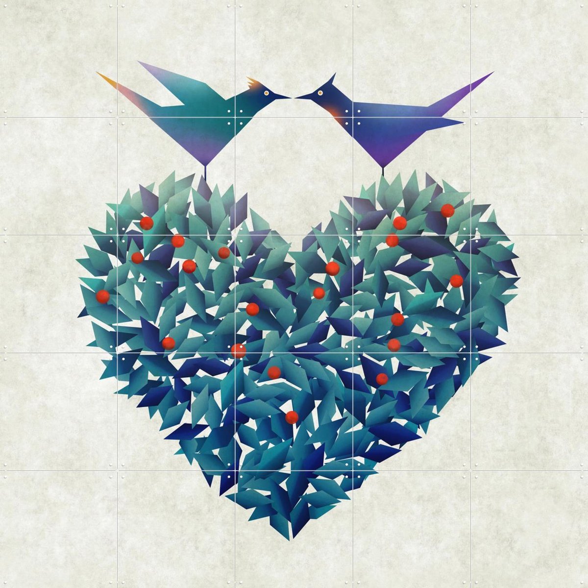 IXXI Love Birds, Angelo Cerantola - 100 x 100 cm - Gratis ophangtool - Grote wanddecoratie en posters - Illustraties, Geometrische Kunst, Grafisch