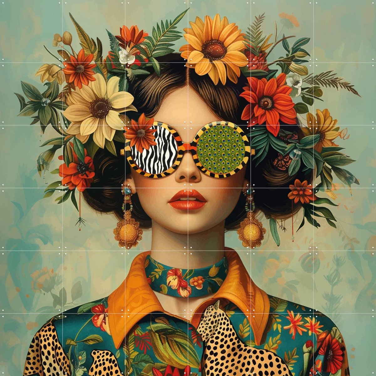 IXXI Miss Match, Mirjam Duizendstra - 120 x 120 cm - Gratis ophangtool - Grote wanddecoratie en posters - Kleurrijk, Surrealisme, Speels