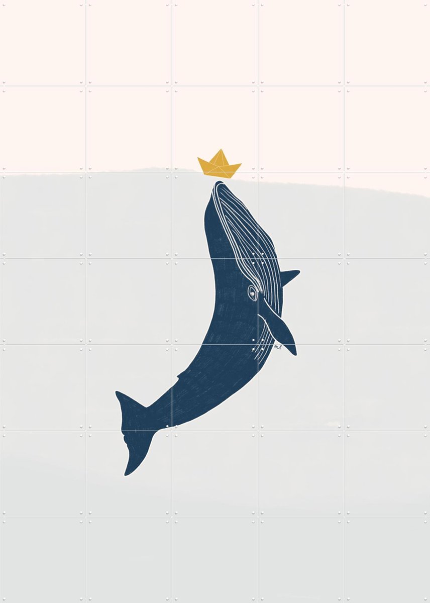 IXXI Blue Whale Sailing Boat, Menina Lisboa & Various - 100 x 140 cm - Gratis ophangtool - Grote wanddecoratie en posters - Minimalisme, Grafisch
