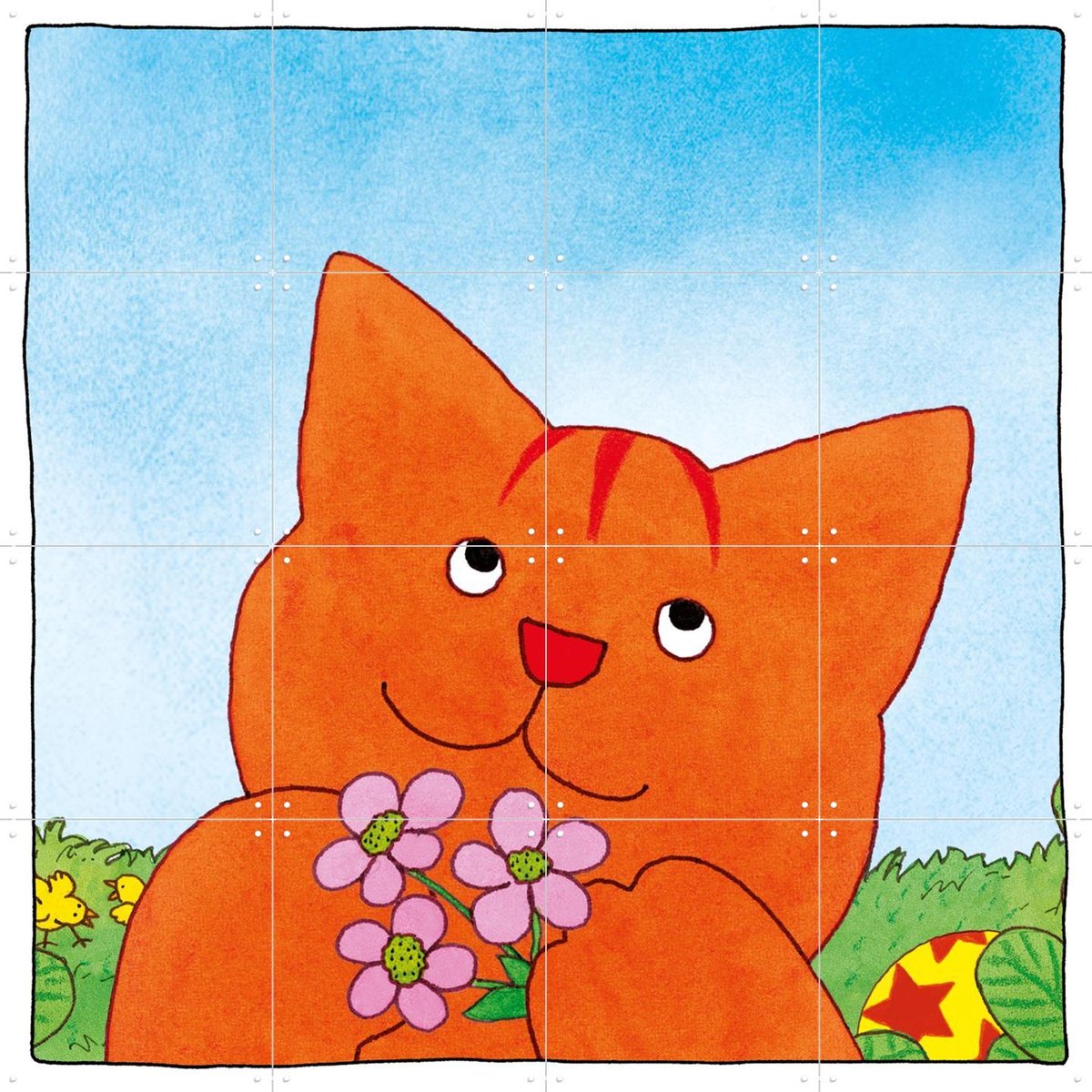IXXI Dikkie Dik with flowers, Dikkie Dik - 80 x 80 cm - Gratis ophangtool - Grote wanddecoratie en posters - Kleurrijk, Cartoonesk, Illustraties