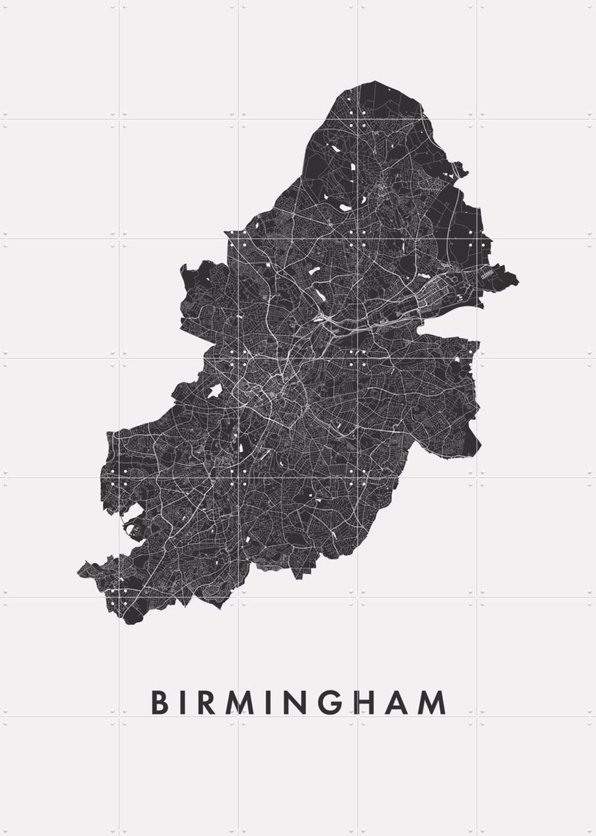 IXXI Birmingham City Map, Kunst in Kaart - 100 x 140 cm - Gratis ophangtool - Grote wanddecoratie en posters - Grafisch Ontwerp, Geometrische Kunst