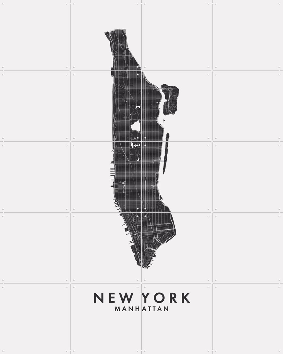 IXXI New York City Map, Kunst in Kaart - 80 x 100 cm - Gratis ophangtool - Grote wanddecoratie en posters - Technische Tekening, Digitale Kunst