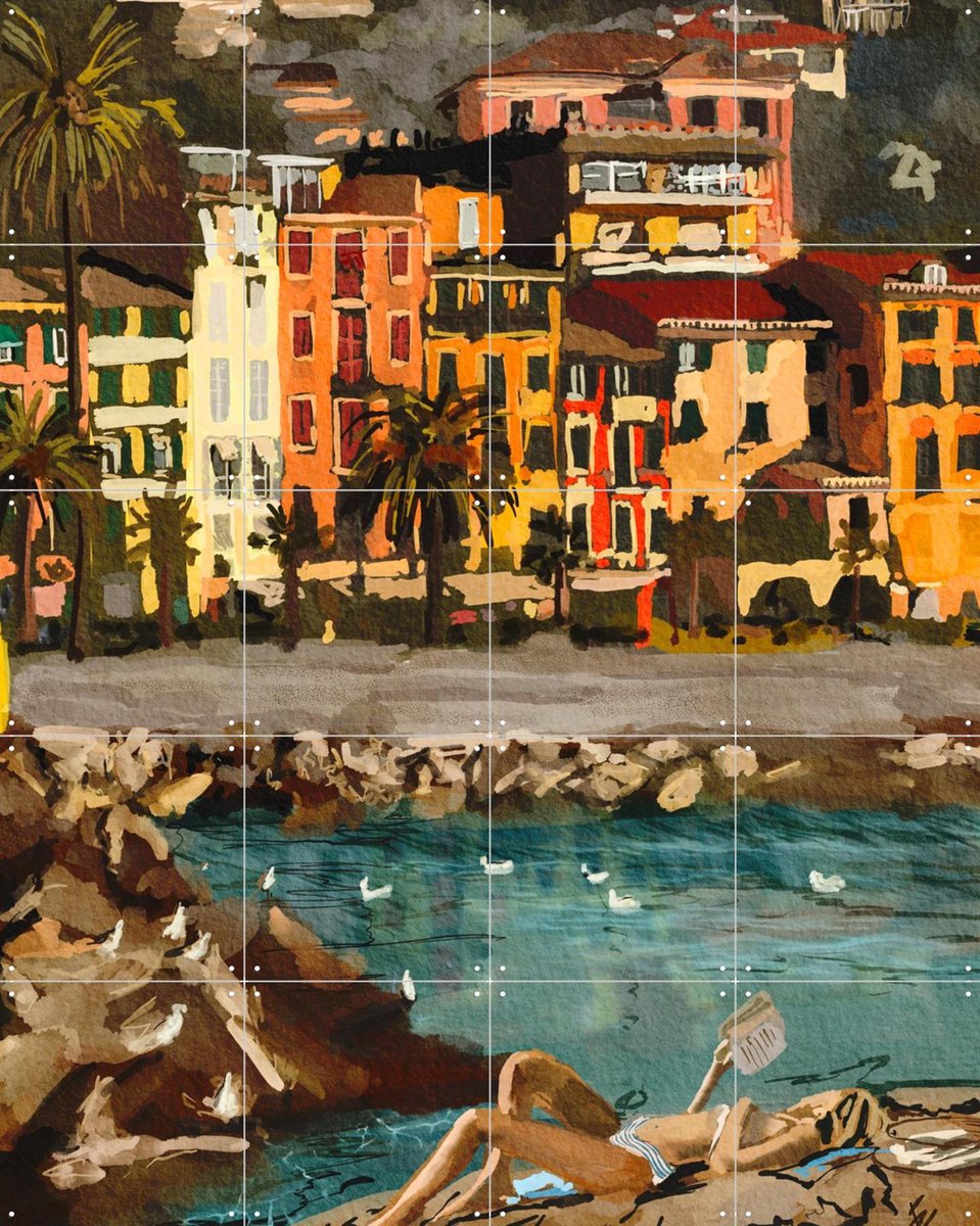 IXXI Sunday morning at Cinque Terre, Ekaterina Zagorska - 80 x 100 cm - Gratis ophangtool - Grote wanddecoratie en posters - Aquarel, Illustraties