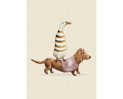 IXXI Teckel - pink, Irene Jelier - 100 x 140 cm - Grote wanddecoratie en posters - Speels, Cartoonesk, Illustraties, Woonkamer, Kinderkamer, Kinderen