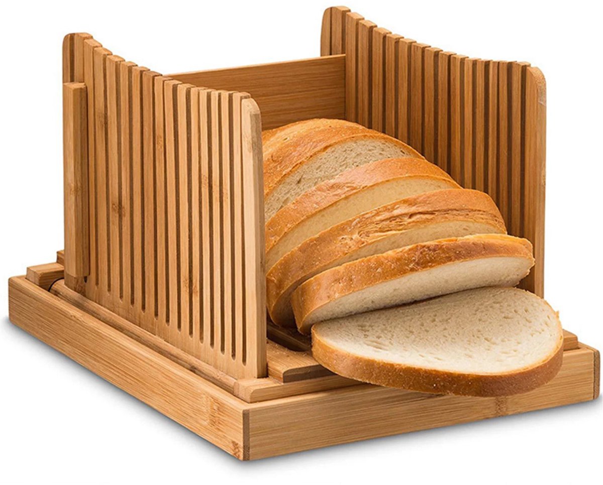 Gigicial Broodsnijder - Broodsnijder voor zelfgemaakt brood - Opvouwbaar met kruimellade en verstelbare zijwanden - 1 stuk - Keukengebruik, houtkleur