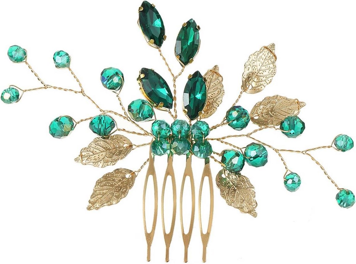 Vintage Groene Bruidshaarkam met Kristallen voor Feestelijke Gelegenheden