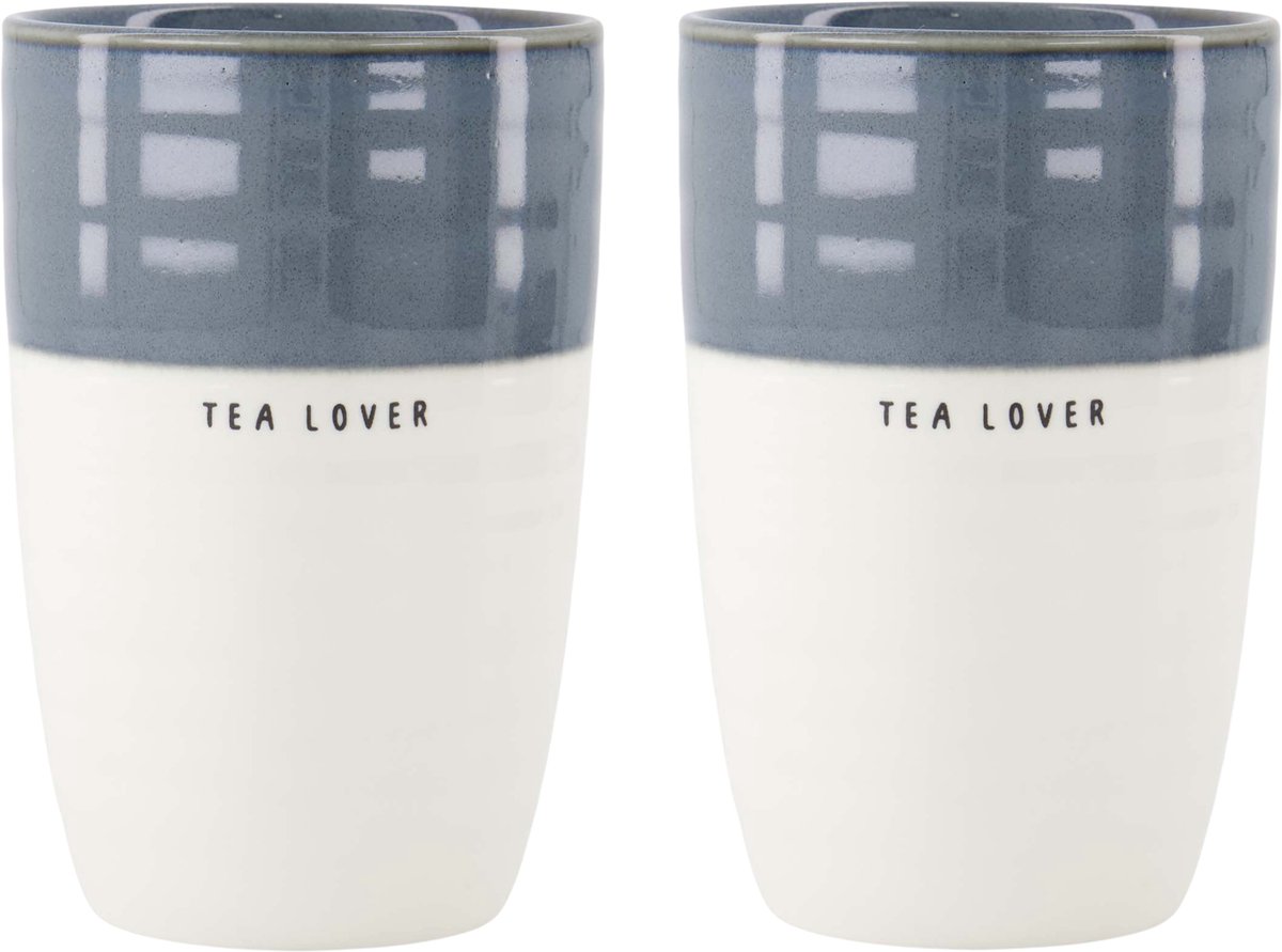 Zusss Set Van 2 Mokken L Tea Lover - Cadeau Dames Keramiek Wit / Blauw