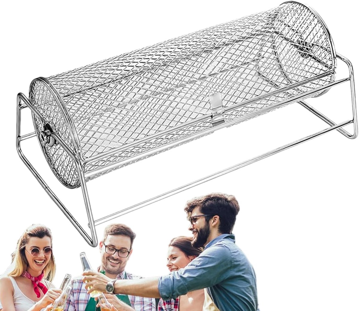 Grillmand - Grillmand RVS - Buiten Grillen - Rolbaar Ontwerp - 32x16x13 cm - Zilver