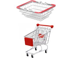 Speelgoed Winkelmandje - Winkelwagen Kinderen - Fantasiespel Boodschappen - Roestvrij Staal - 4.5 Inch - Rood Zilver