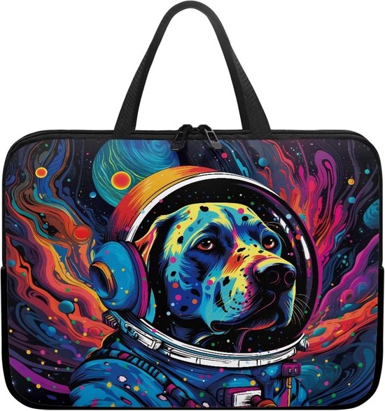 Laptoptas - Computertas Sleeve - Bescherming Onderweg - Waterdicht Scheurvast - Tot 17 inch - Kleurrijke Astronaut Hond